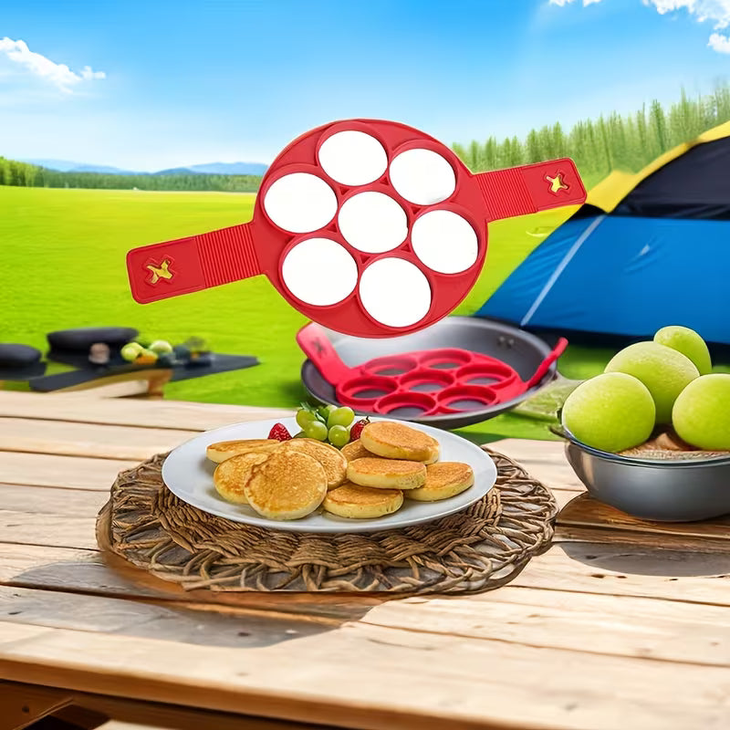Silicone Non-Stick 6-Round Pancake Mold Red Cooking Tool