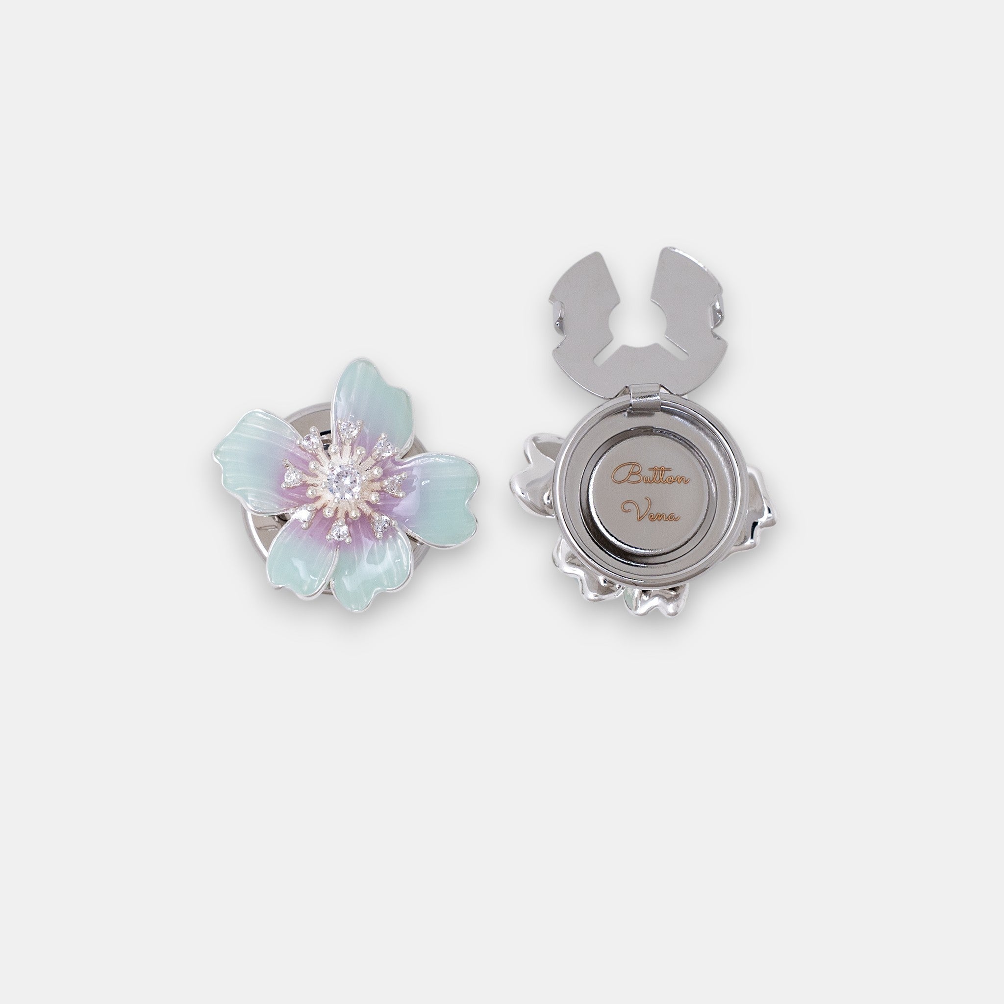 The Iris Button Cover Set – Teal & Violet Enamel with Diamond-Like Zirconia