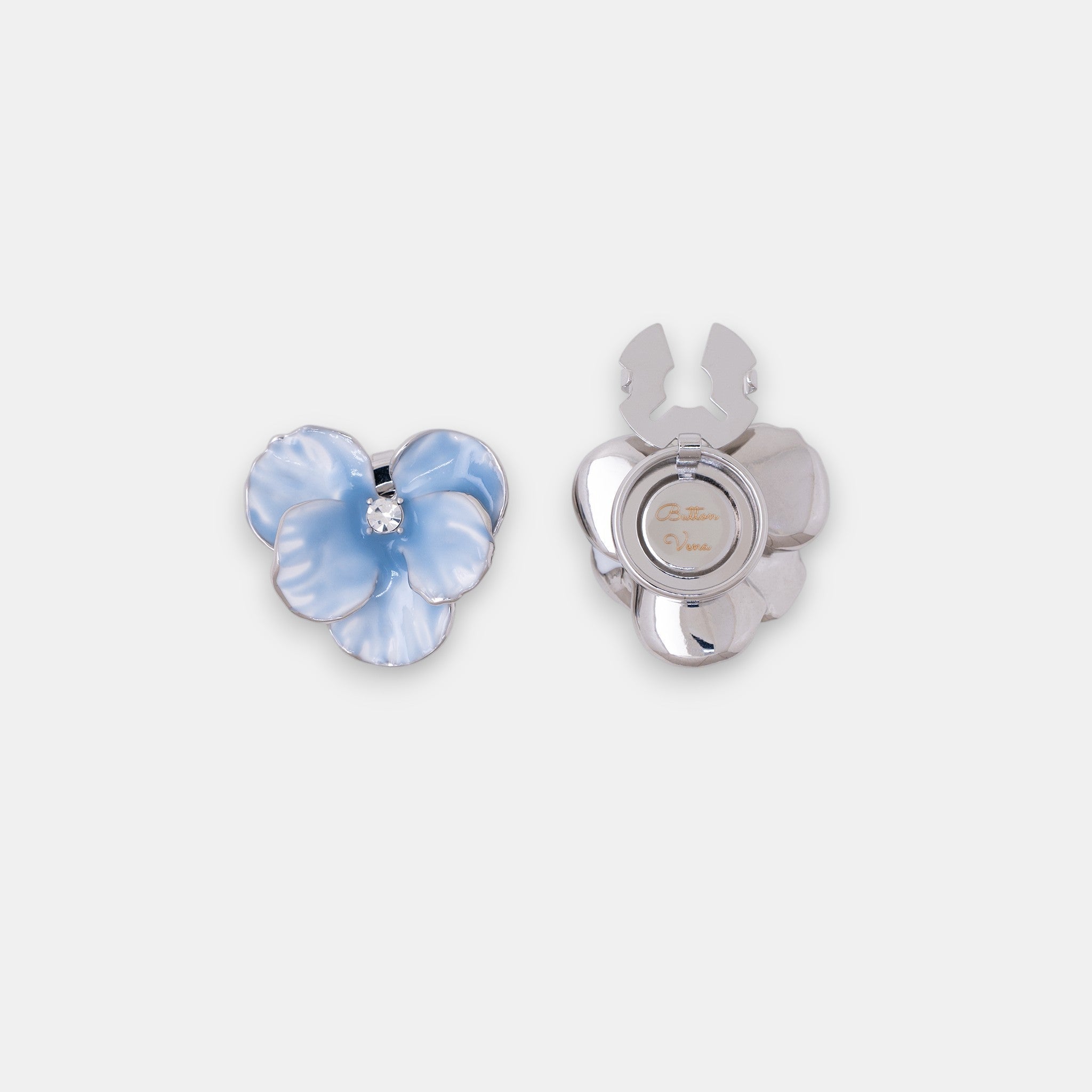 The Morning Mist Button Cover Set – Silver Enamel Bloom with Dewdrop Zirconia