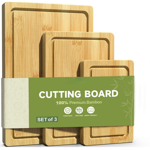 3 Piece Bamboo Cutting Board Set for Kitchen