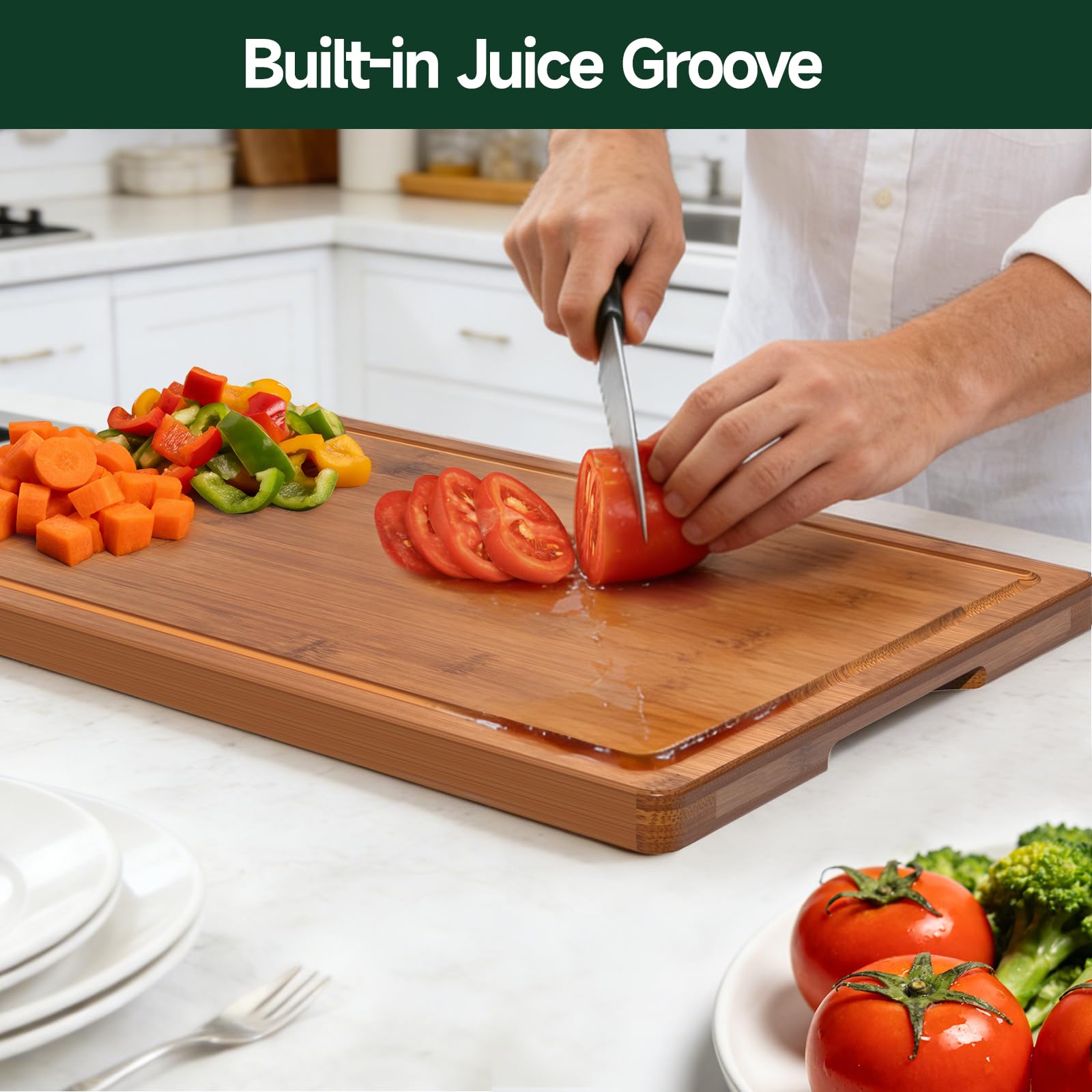 3 Piece Bamboo Cutting Board Set for Kitchen